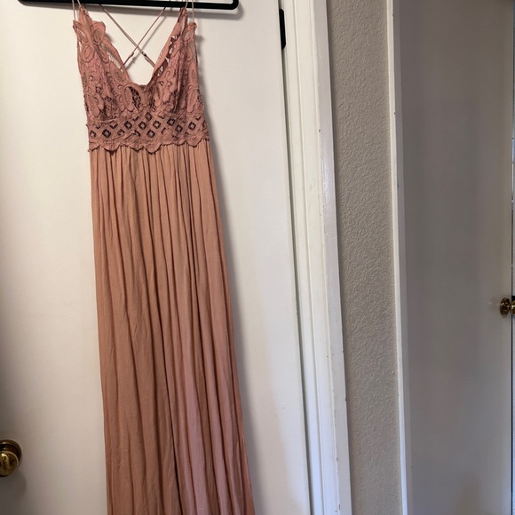 Xs NWT People Adella Crochet Lace Maxi Slip Dress Rose Xs - Picture 5 of 5